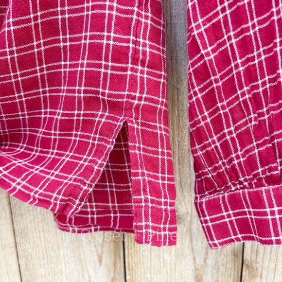 Doen Holde Blouse Rouge Red Plaid Half Button Top Size Small - Picture 10 of 15